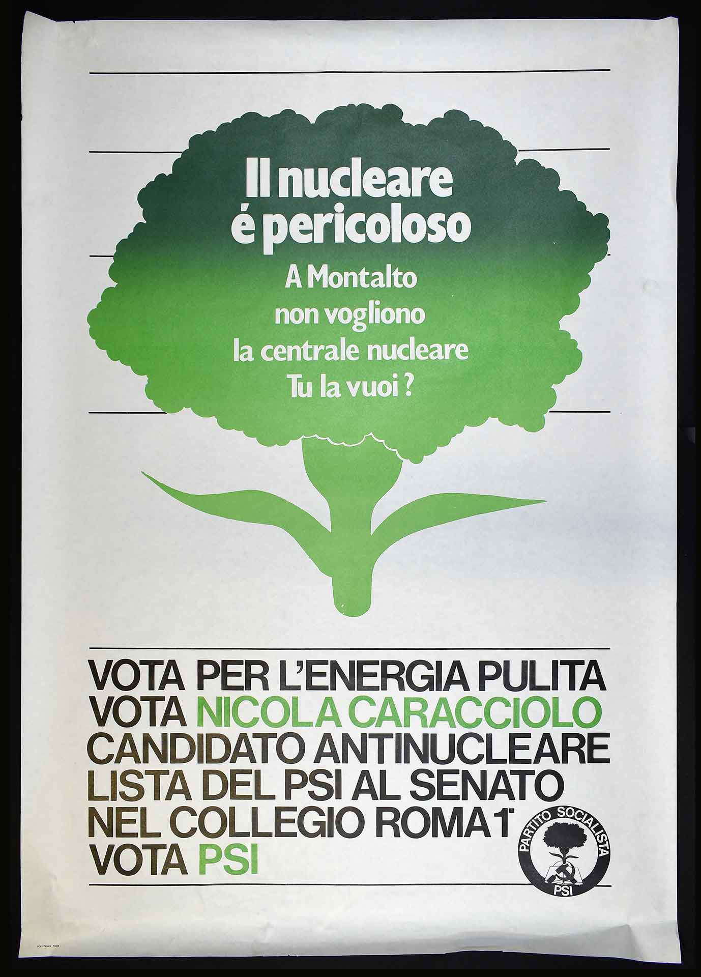 Nicola Caracciolo candidato antinucleare nella lista del Partito socialista italiano (PSI) al Senato. Stampa Polistampa, Roma. Campagna elettorale.