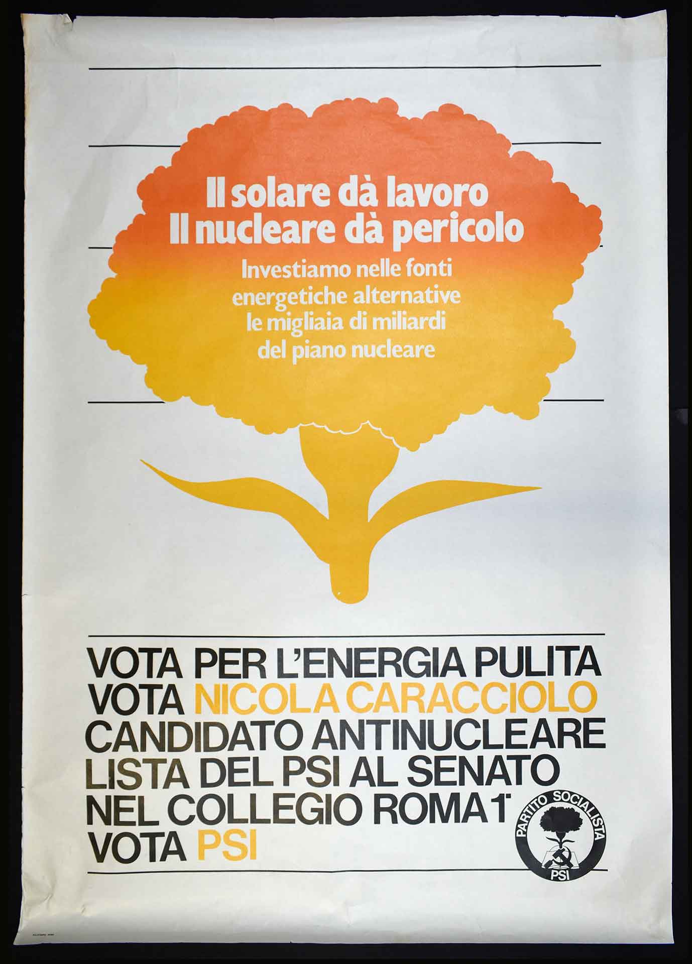 Nicola Caracciolo candidato antinucleare nella lista del Partito socialista italiano (PSI) al Senato. Stampa Polistampa, Roma. Campagna elettorale.